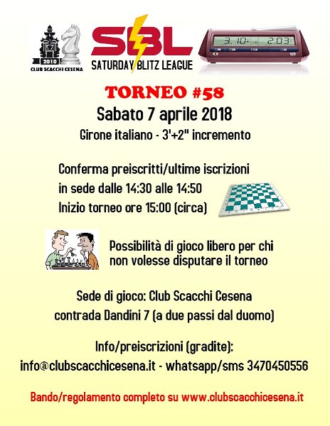 SBL-58 locandina.jpg - Saturday Blitz League #58 - 7 aprile 2018